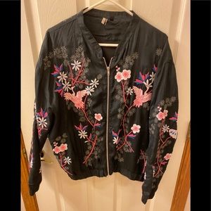 Topshop black embroidered bomber jacket. Size 12